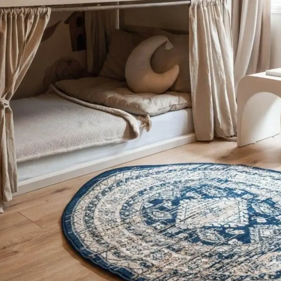 Interieur05 rond vintage vloerkleed Aila blauw - 120 x 120 cm