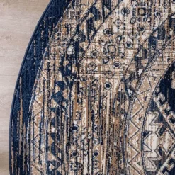 Interieur05 rond vintage vloerkleed Aila blauw - 190 x 190 cm