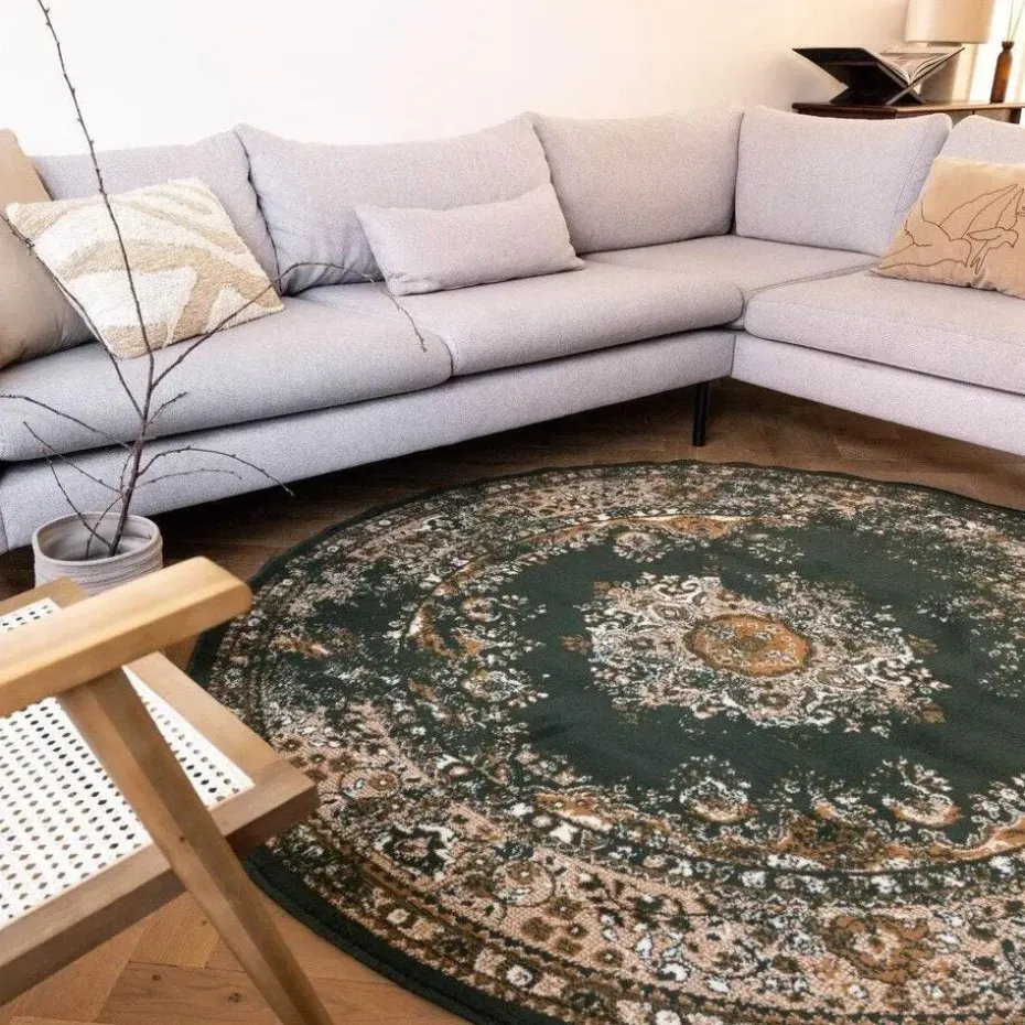 Interieur05 rond vloerkleed Keshan groen - 160 x 160 cm