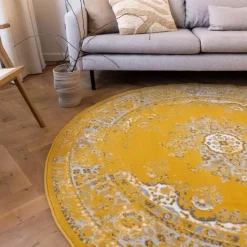 Interieur05 rond vloerkleed Keshan geel - 190 x 190 cm