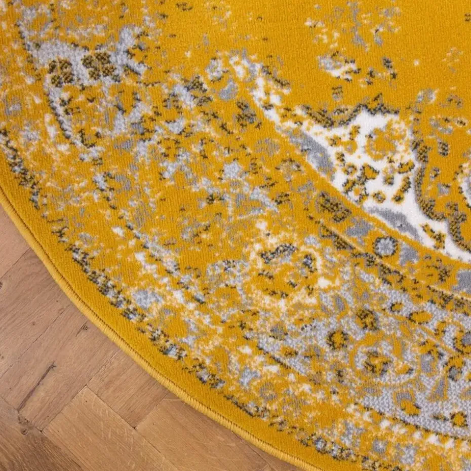Interieur05 rond vloerkleed Keshan geel - 190 x 190 cm