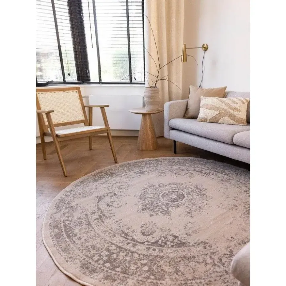 Interieur05 rond vloerkleed Keshan zand/beige - 120 x 120 cm