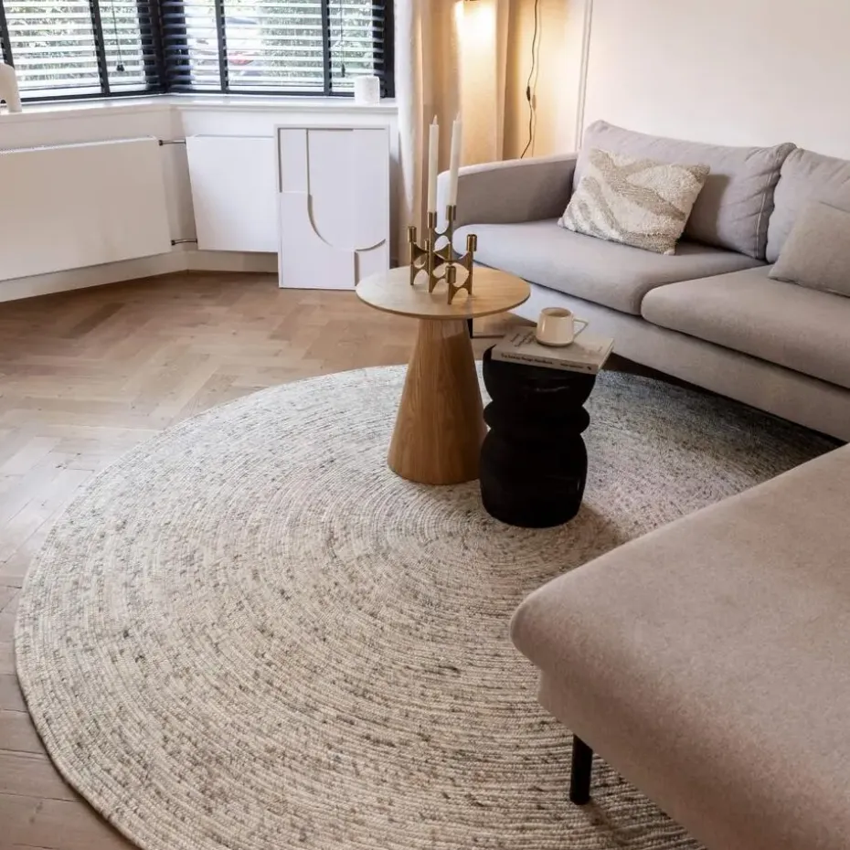 Interieur05 rond vloerkleed Gapo beige/wit - 220 x 220 cm