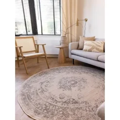 Interieur05 rond vloerkleed Keshan zand/beige - 160 x 160 cm