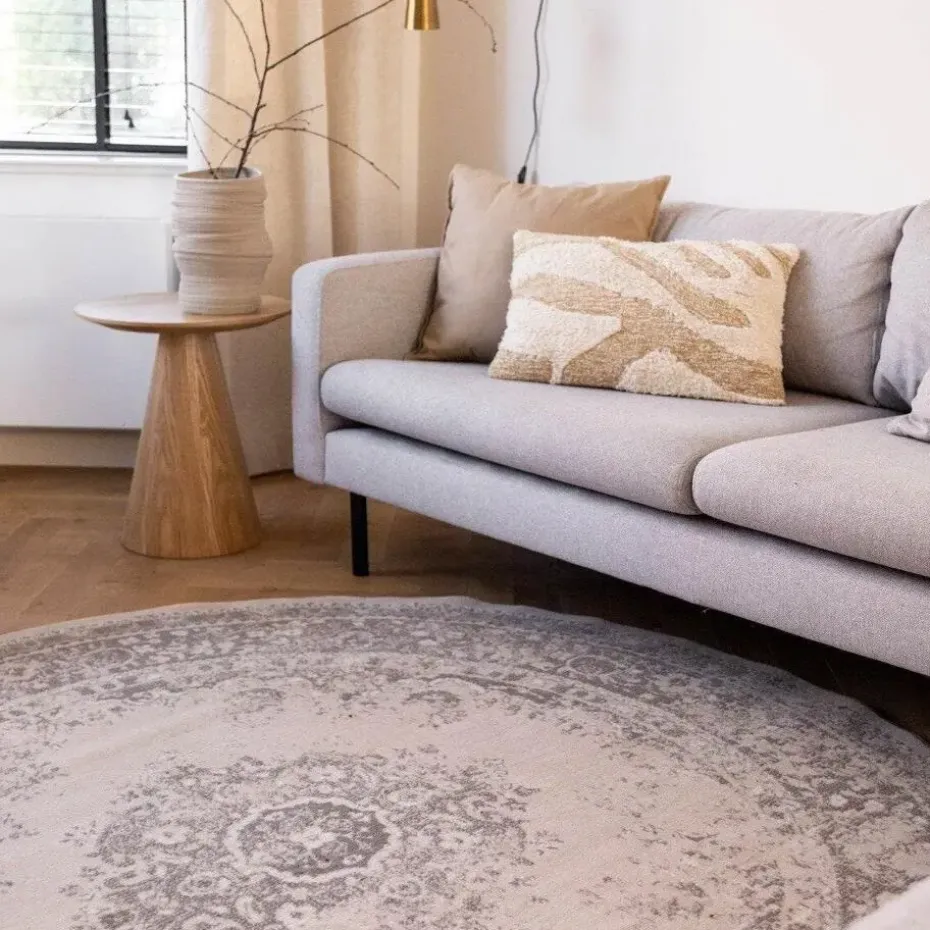 Interieur05 rond vloerkleed Keshan zand/beige - 160 x 160 cm
