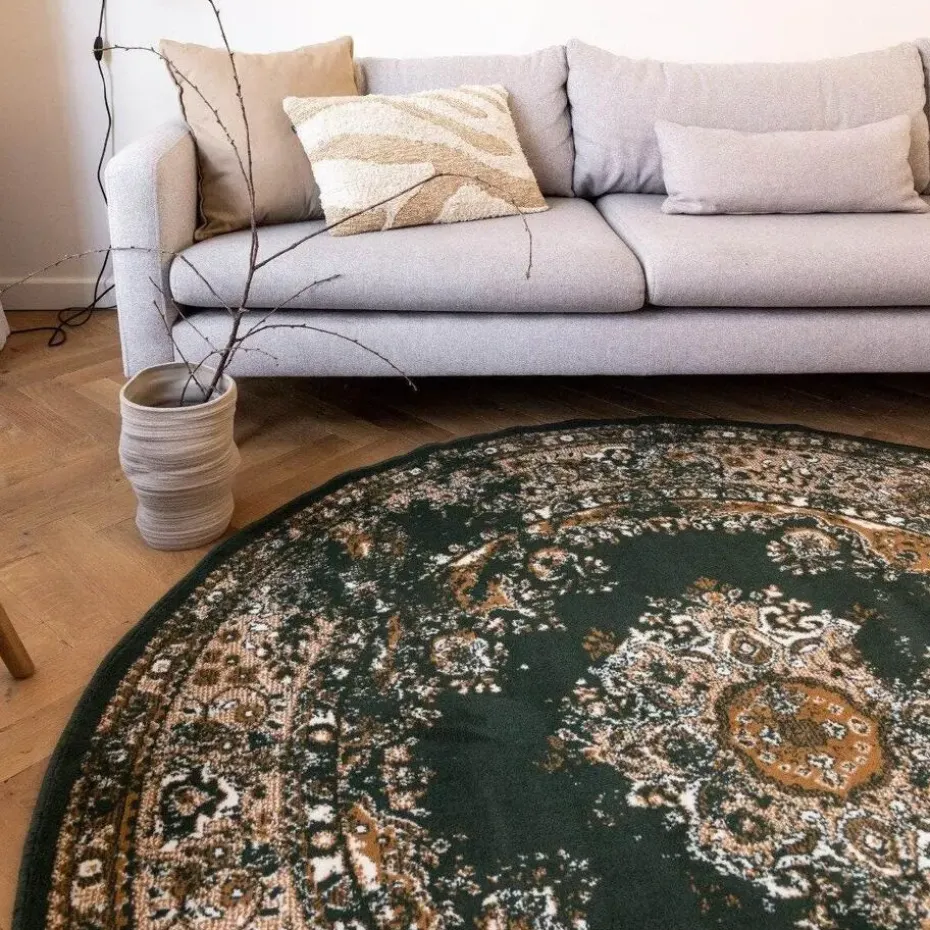 Interieur05 rond vloerkleed Keshan groen - 190 x 190 cm