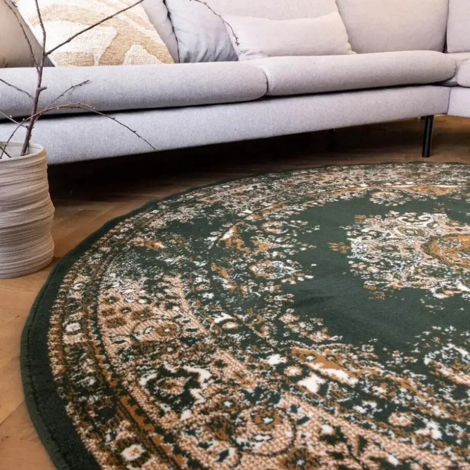 Interieur05 rond vloerkleed Keshan groen - 190 x 190 cm