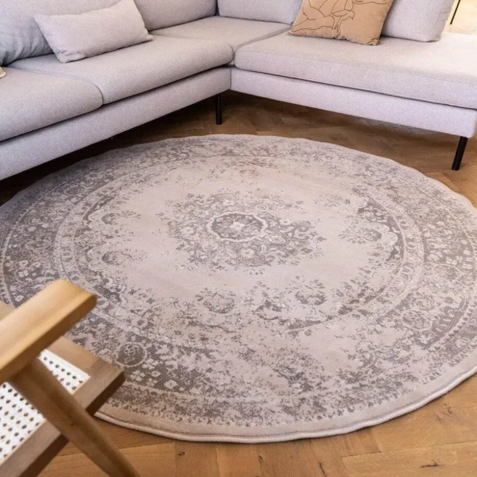 Interieur05 rond vloerkleed Keshan zand/beige - 240 x 240 cm