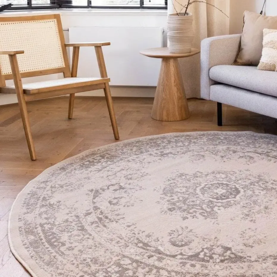 Interieur05 rond vloerkleed Keshan zand/beige - 240 x 240 cm