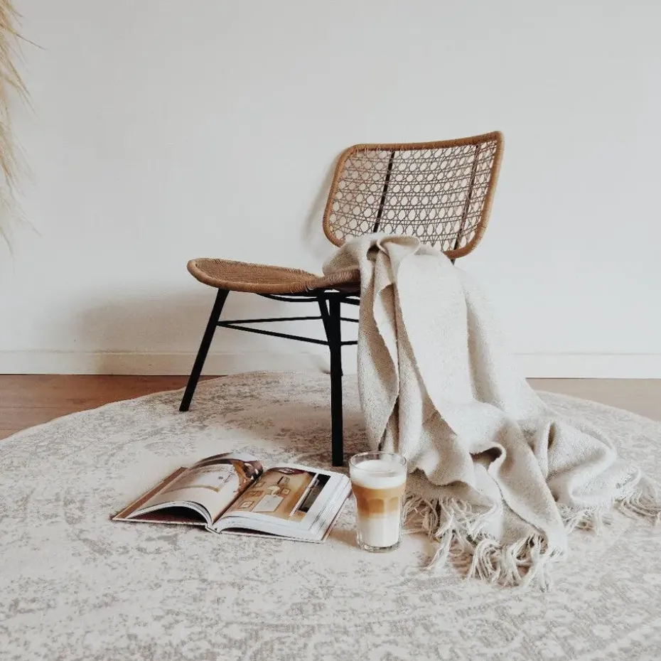 Interieur05 rond vloerkleed Keshan zand/beige - 190 x 190 cm