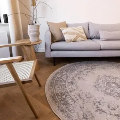 Interieur05 rond vloerkleed Keshan zand/beige - 190 x 190 cm
