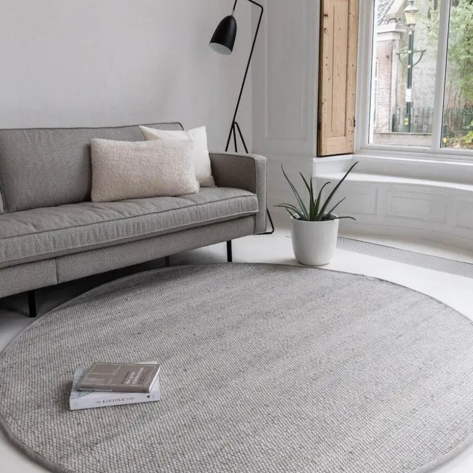 Interieur05 Wollen Vloerkleed Rond Lichtgrijs Vik - 160 x 160 cm