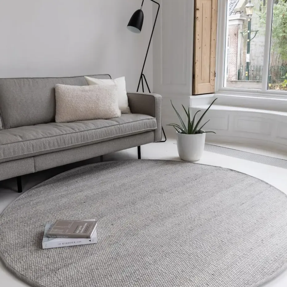 Interieur05 Wollen Vloerkleed Rond Lichtgrijs Vik - 160 x 160 cm