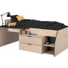 Kajuitbed Milky met bureau en lades - zwart/eik