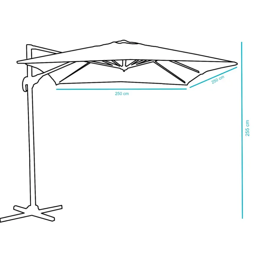 Kantelbare Zweefparasol 250x250 cm, Vierkant Zeil - Donker Grijs