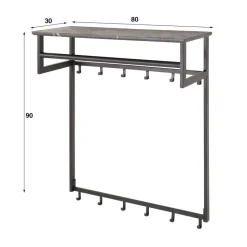Kapstok - Zwart Metaal - 80x30x24cm - 12-Haken - Roede
