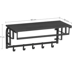 Kapstok met Plank - Hangende Wandkapstok - 66cm - Zwart