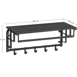 Kapstok met Plank - Hangende Wandkapstok - 66cm - Zwart