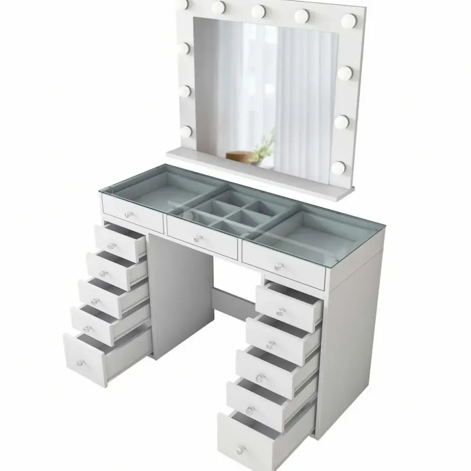 Kaptafel Wit/Glas - Incl. Spiegel - 120x44,5x79,8cm - Beyas