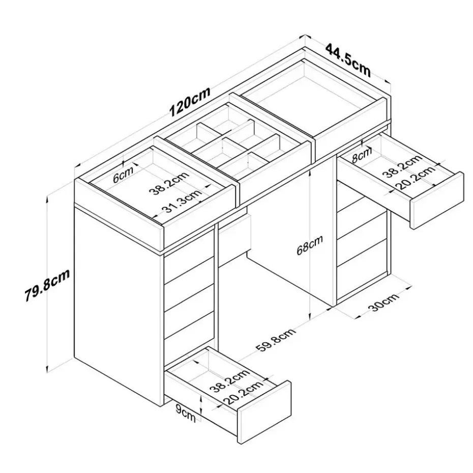 Kaptafel Wit/Glas - 120x44,5x79,8cm - Beyas