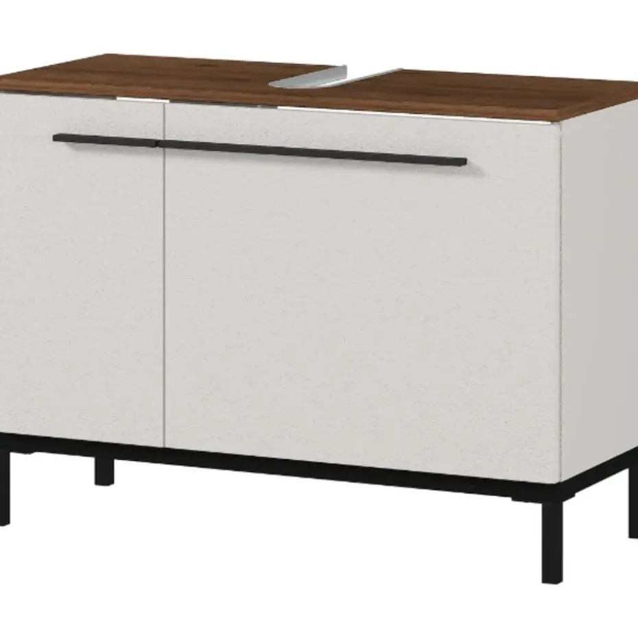 Kast voor onder wastafel Charlisa met 2 deuren en 2 legplanken - walnoot/greige