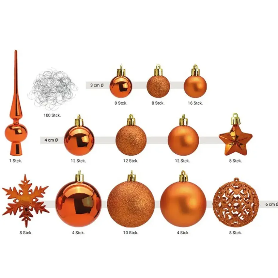 Kerstballen - 110 stuks - met piek - koper - kunststof - 3-6 cm