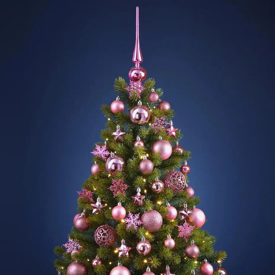 Kerstballen - 110x stuks - met piek - roze - kunststof - 3-6 cm
