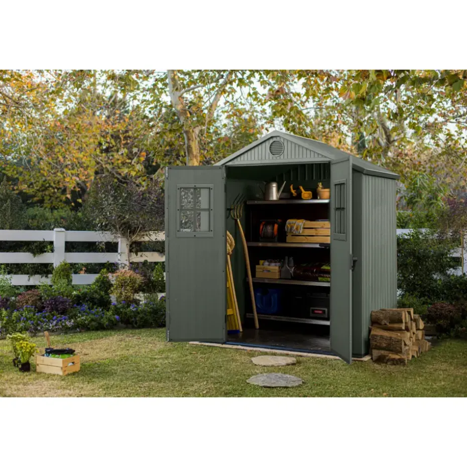 Keter Darwin 64 Tuinhuis - dubbele deuren + ramen - 190x122x221 - Groen