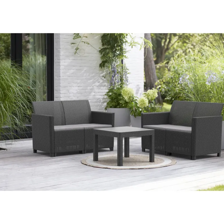 Keter Marie Essential Loungeset + Orlando tafel - 4 personen - Antraciet