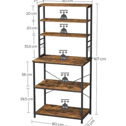 Keukenkast - Keukenrek staand - Industrieel - Bruin - Zwart - 80 x 40 x 167 cm