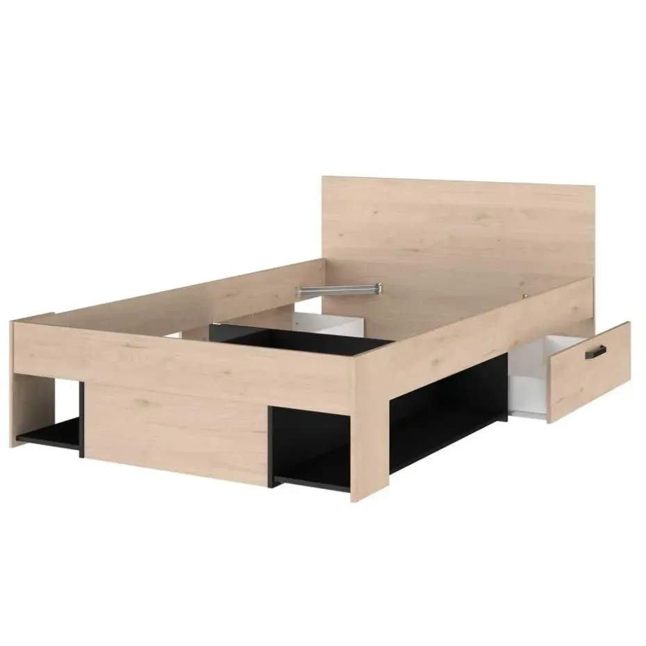 Kinderbed Achiel - 120x200/190cm - met opbergruimte - eikdecor/zwart