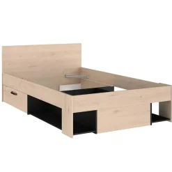 Kinderbed Achiel - 120x200/190cm - met opbergruimte - eikdecor/zwart