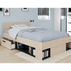 Kinderbed Achiel - 120x200/190cm - met opbergruimte - eikdecor/zwart