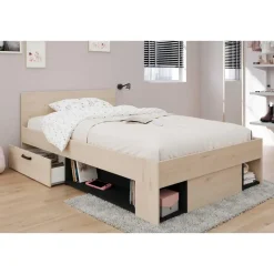 Kinderbed Achiel - 120x200/190cm - met opbergruimte - eikdecor/zwart