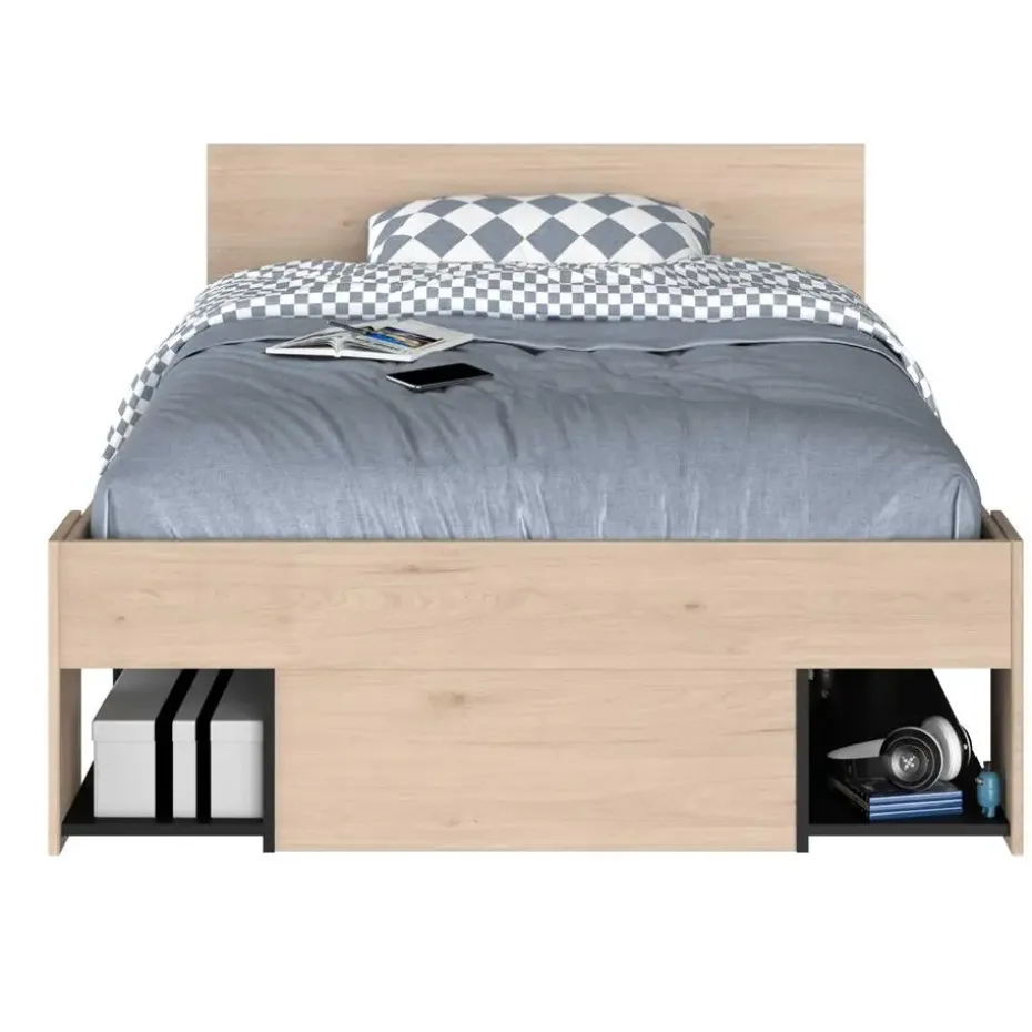 Kinderbed Achiel - 120x200/190cm - met opbergruimte - eikdecor/zwart