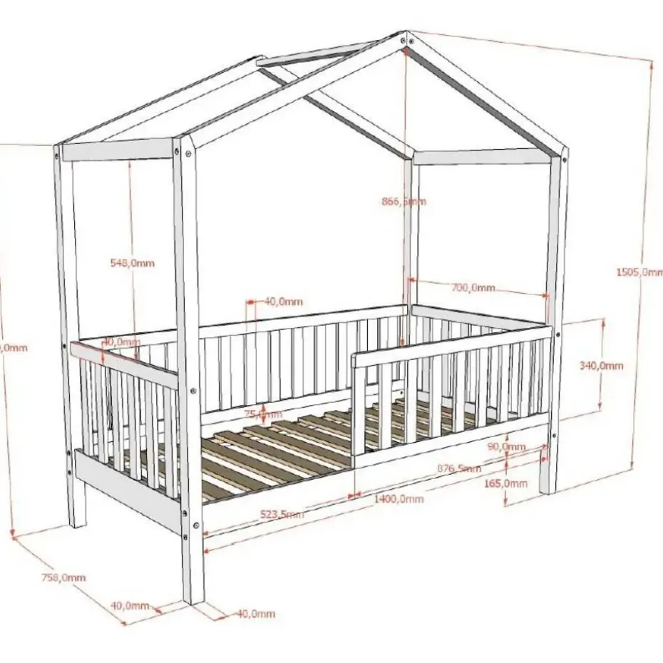 Kinderbed Dallas - 70x140 cm - Wit/massief grenen