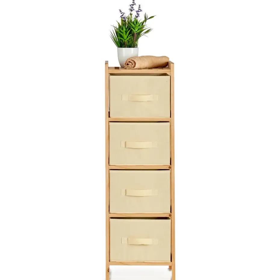 Kipit Badkamerkastje - 4x manden - 29 x 28 x 89 cm - Dennenhout