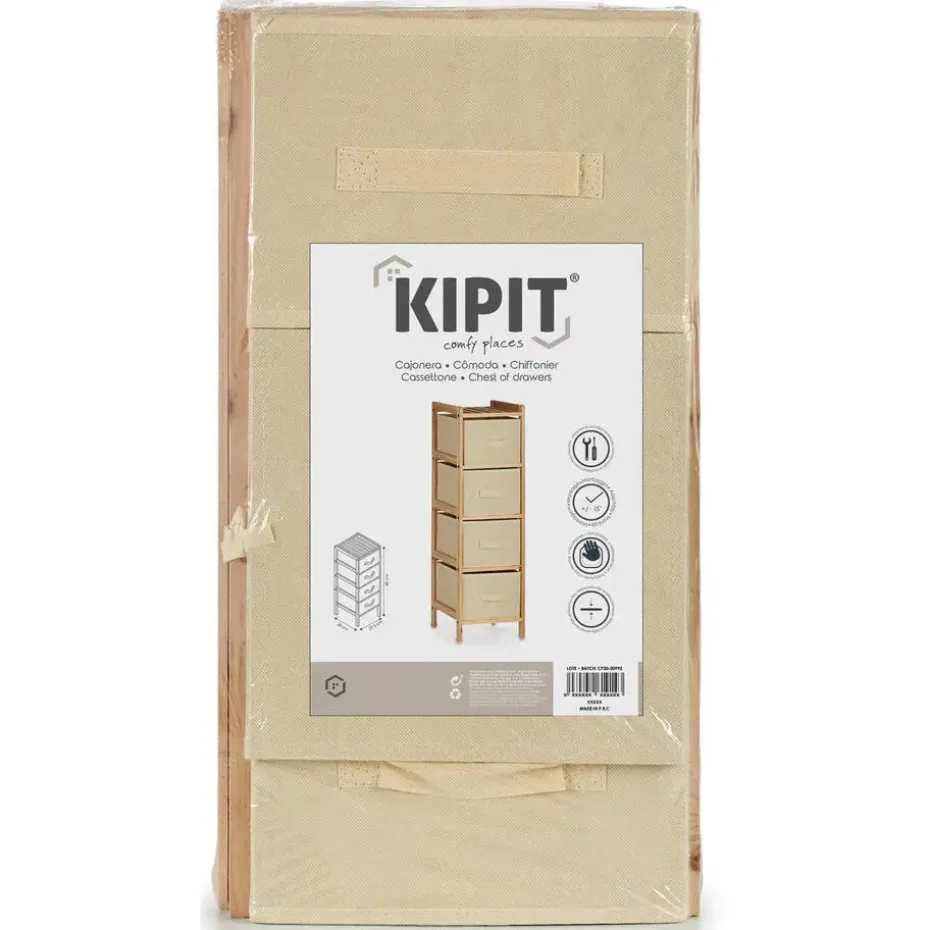 Kipit Badkamerkastje - 4x manden - 29 x 28 x 89 cm - Dennenhout