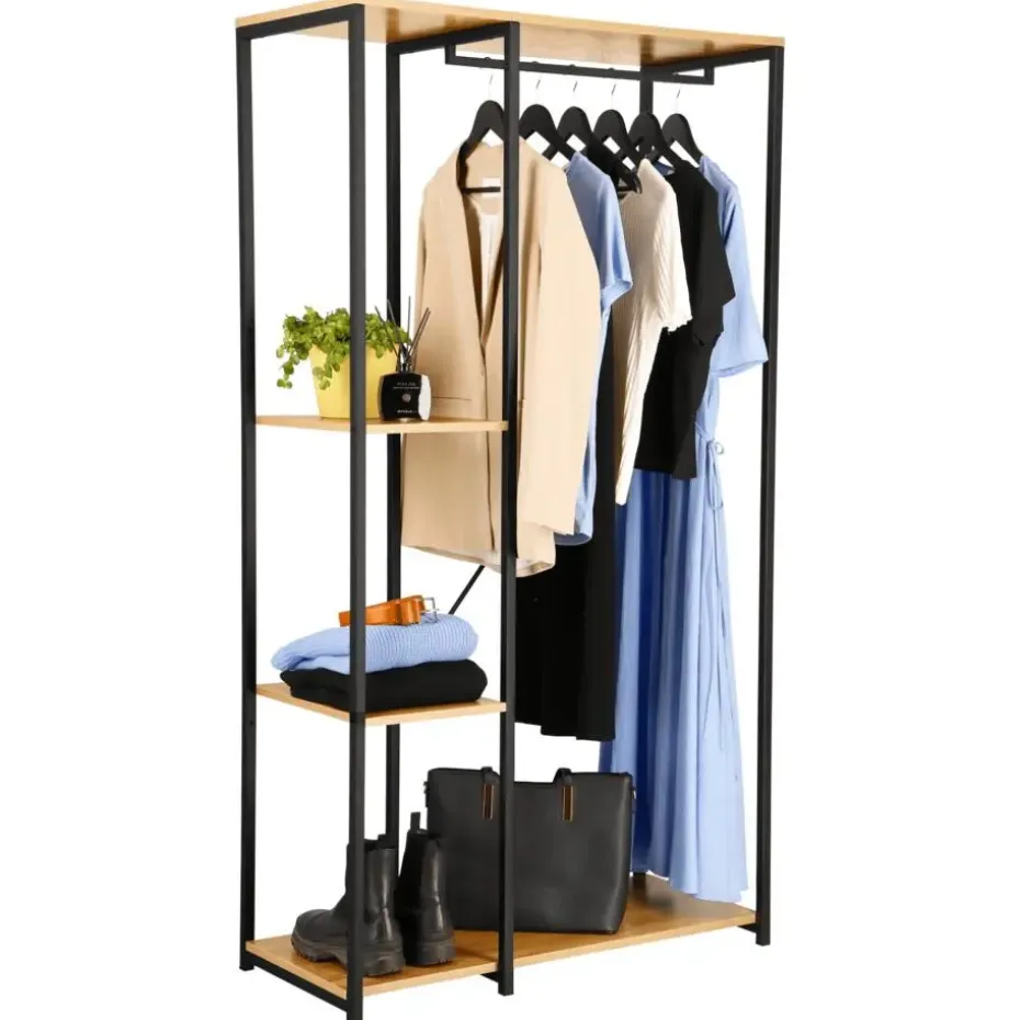 Kledingkast - Open Kast - 176x90x40 cm - MDF lichte Eik & Metaal