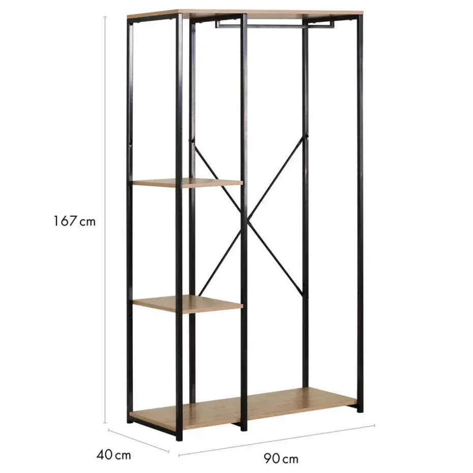 Kledingkast - Open Kast - 176x90x40 cm - MDF lichte Eik & Metaal