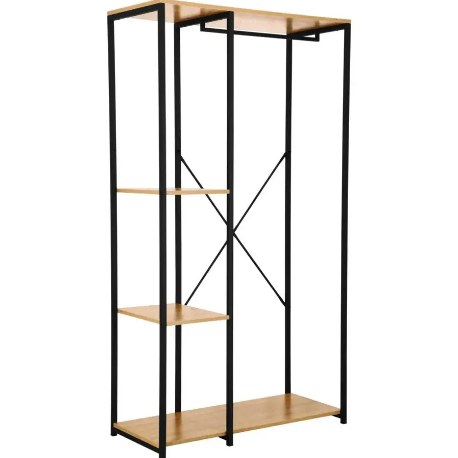 Kledingkast - Open Kast - 176x90x40 cm - MDF lichte Eik & Metaal