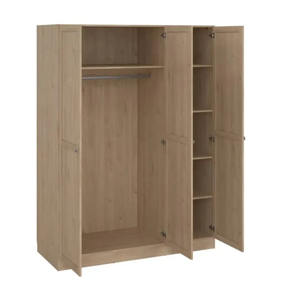 Kledingkast Lynn 3-deurs - eikenkleur - 200x147x62 cm