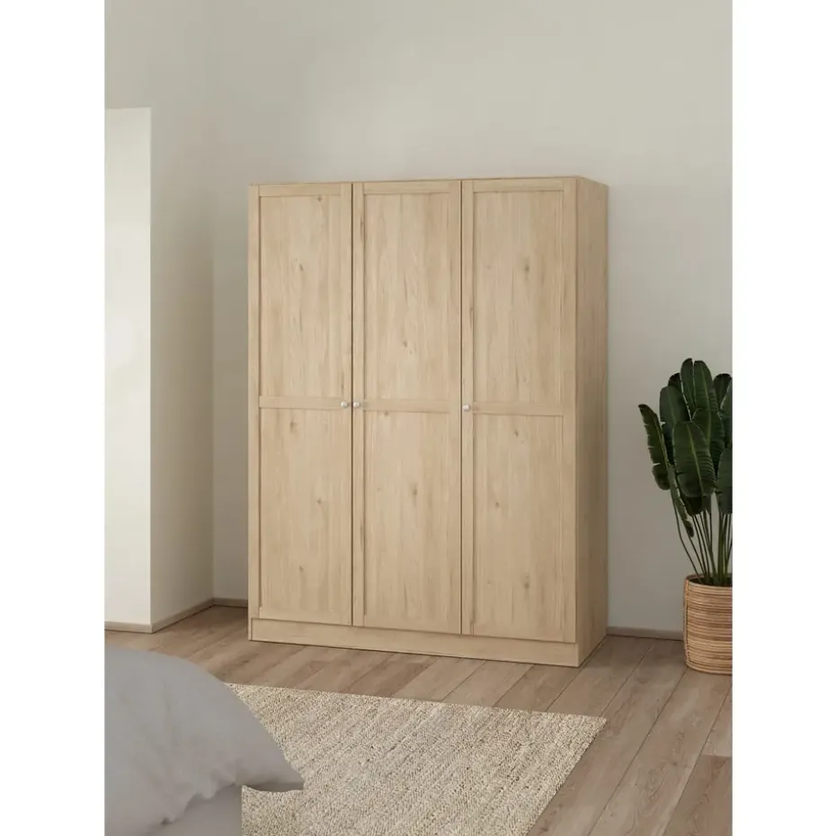 Kledingkast Lynn 3-deurs - eikenkleur - 200x147x62 cm