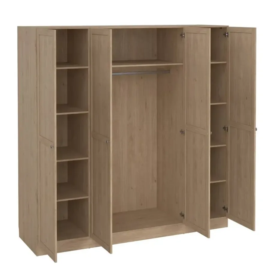 Kledingkast Lynn 4-deurs - eikenkleur - 200x196x62 cm