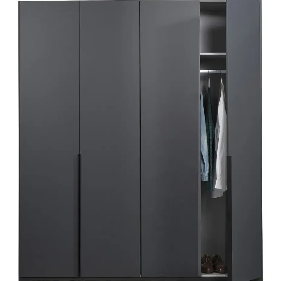 Kledingkast Milaan 4-deurs- grafiet - 208x180x58 cm