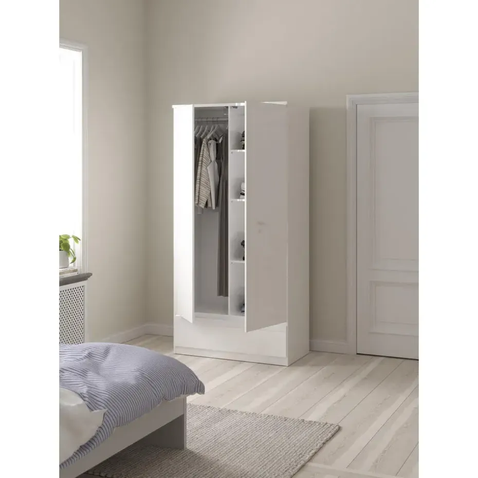Kledingkast Naia 2-deurs - hoogglans wit - 50x99x201 cm