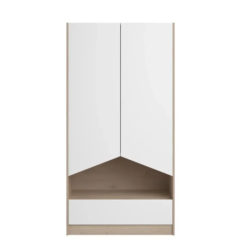 Kledingkast Shelby met 2 deuren en 1 lade - eik/wit