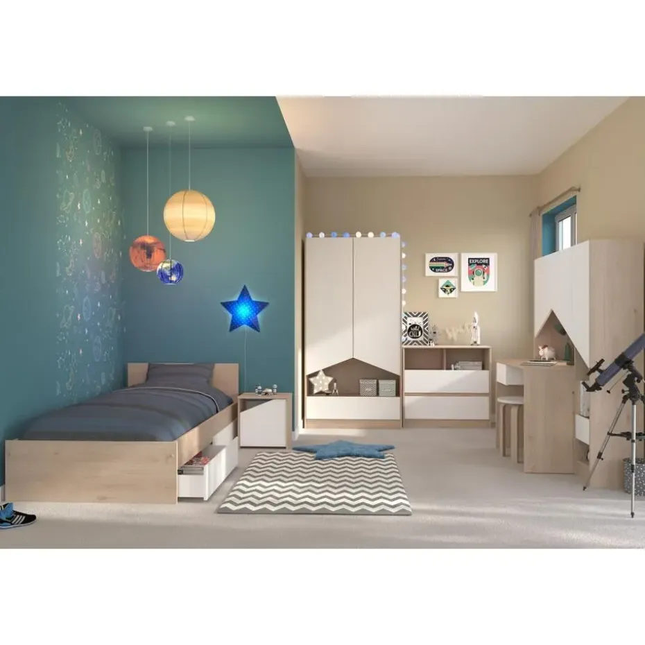 Kledingkast Shelby met 2 deuren en 1 lade - eik/wit