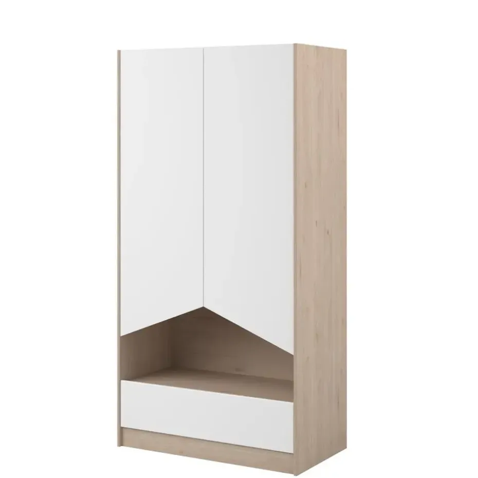 Kledingkast Shelby met 2 deuren en 1 lade - eik/wit