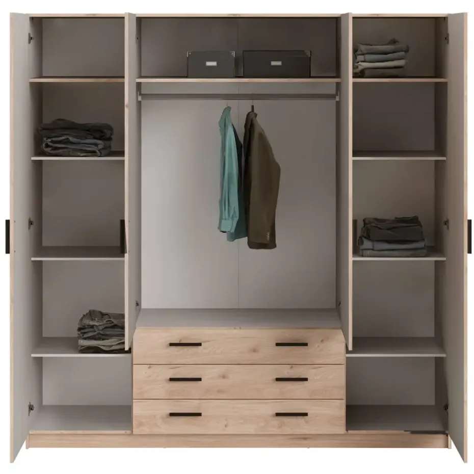 Kledingkast Sprint 4-deurs - eikenkleur - 200x196x50 cm